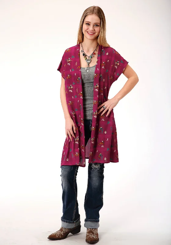 Advanced Design Roper Womens Red Rayon/Nylon Dolman Kimono Cardigan
