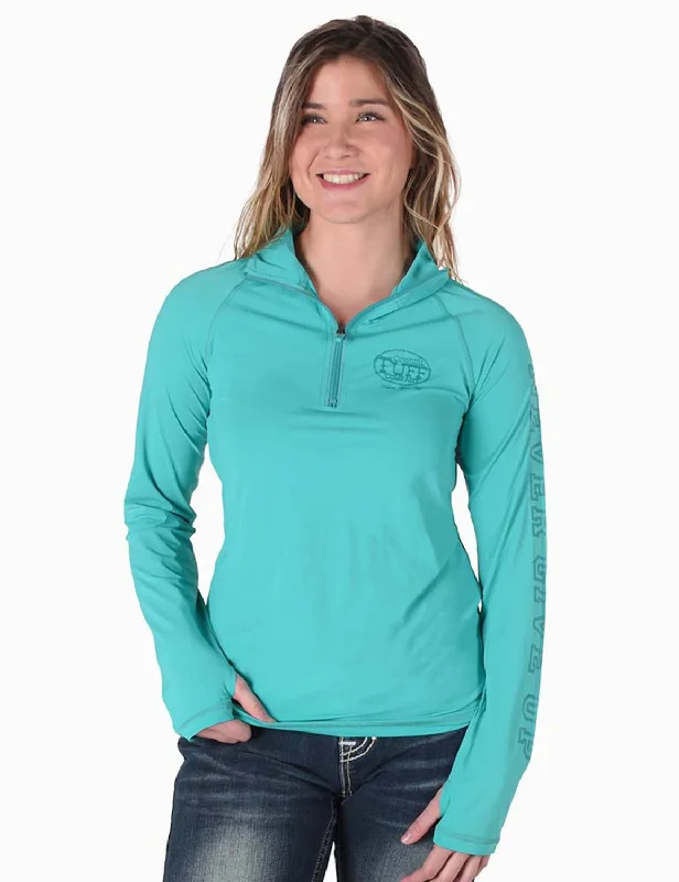 Leisure Travel Cowgirl Tuff Womens UPF Quarter Zip Turquoise Nylon Softshell Jacket