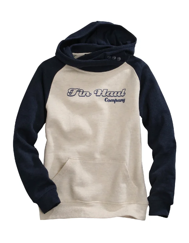 Fashion Must-have Tin Haul Womens Oatmeal/Navy Cotton Blend Retro Logo Hoodie