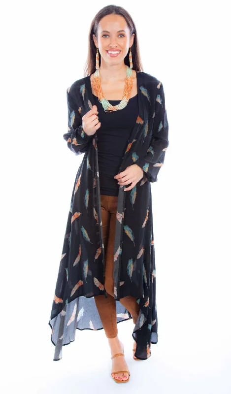 Sports Vitality Style Scully Womens Feathers Black Multi-Color Cardigan Sweater