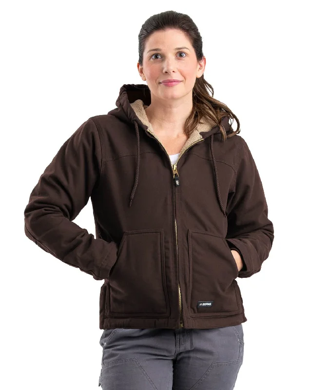 Effortless Elegance Berne Ladies Dark Brown 100% Cotton Ladies Hooded Coat Sherpa