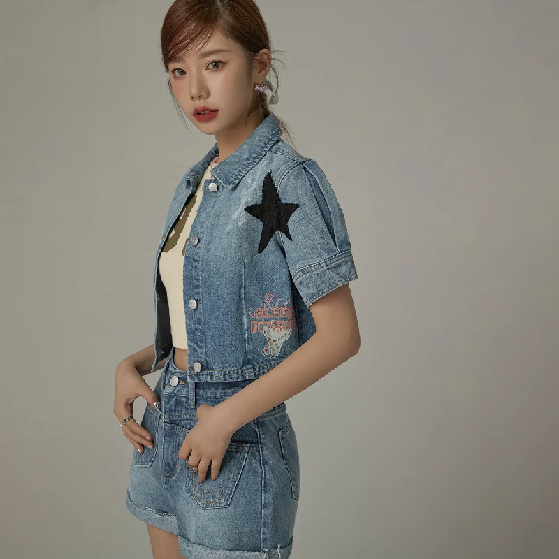 Party Wear Star Denim Cropped Jacket