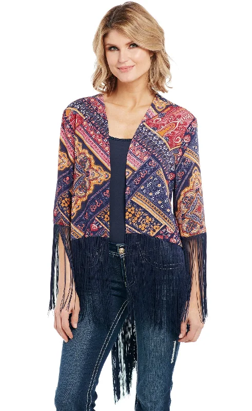 Cozy Chic Cowgirl Up Womens Multi-Color Polyester Hi-Lo Kimono Cardigan