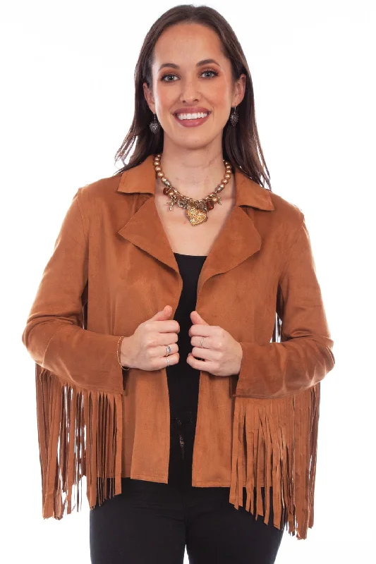 Sports Comfort Style Scully Womens Trendy Fringe Brown Polyester Blend Faux Leather Jacket
