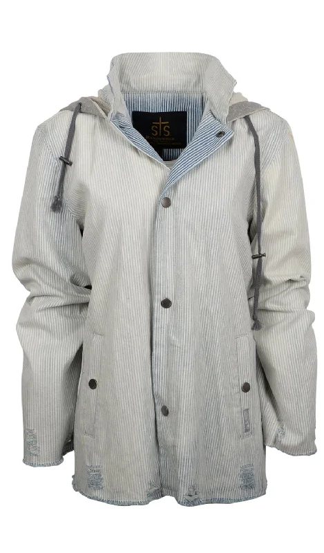 Casual Style STS Ranchwear Womens Shari Dale Gray Pin Stripe Cotton Blend Softshell Jacket