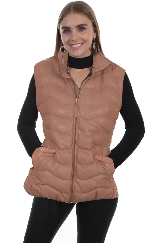 Personalized Wear Scully Womens Beige Leather Ribbed Vest
