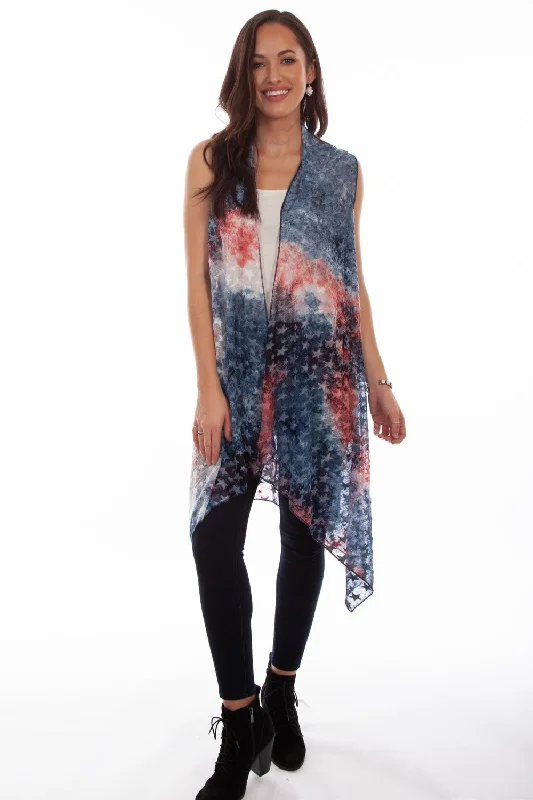 Body Design Scully Womens Red/White/Blue Polyester Sheer Vest