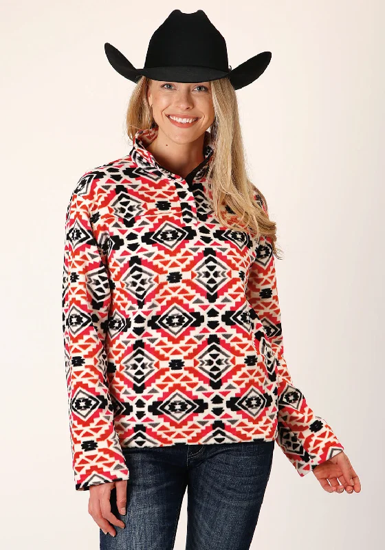Street Sports Style Roper Womens Aztec Print Orange/Black Polyester Fleece Jacket