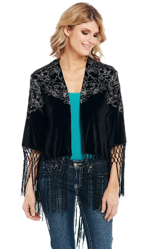 Chic Lounge Cowgirl Up Womens Black Polyester Velvet Wrap Cardigan S/S