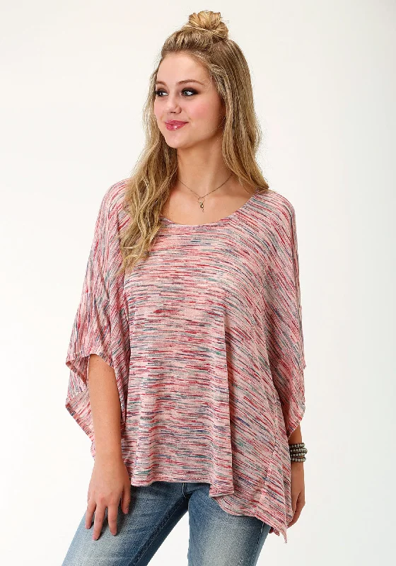Casual Chic Roper Womens Pink Multi Polyester Space Dye Sweater