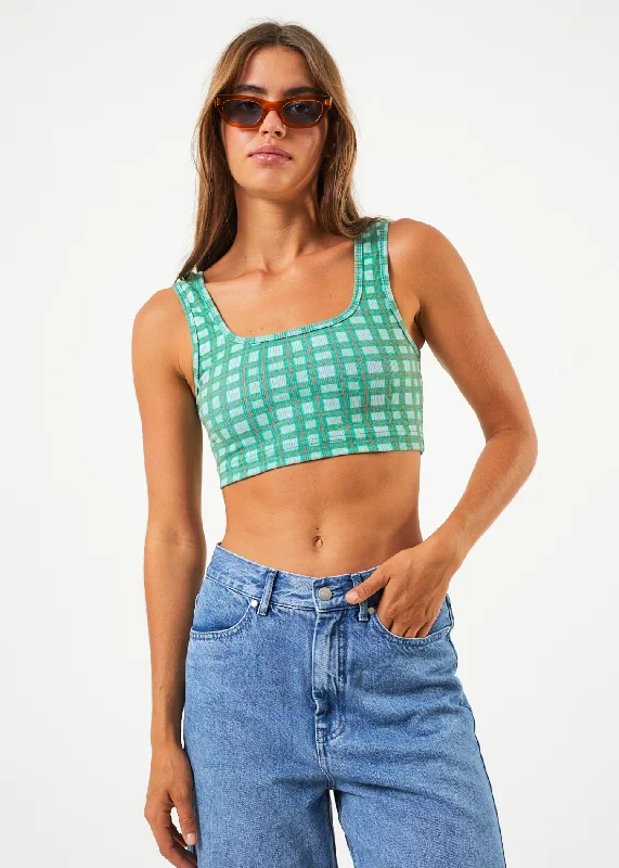 Relaxed Fashion AFENDS Womens Tully - Ribbed Check Sleeveless Top - Forest Check