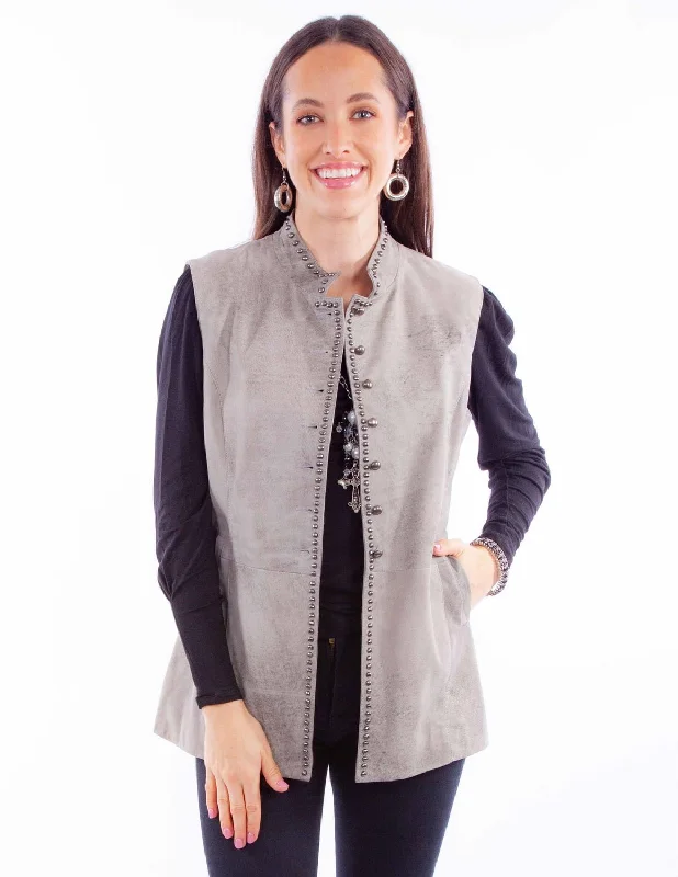 Fun and cute Scully Womens Studded Button Up Grey Leather Leather Vest