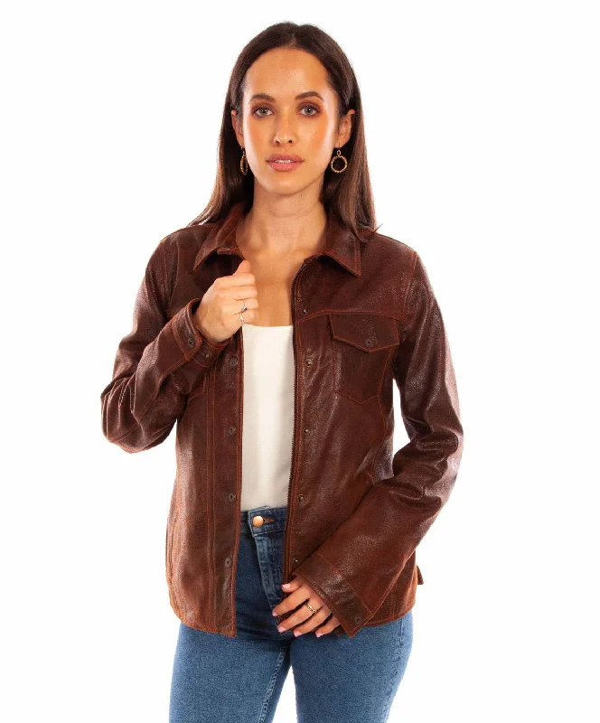 Sports fitness shoes Scully Womens Western Snap Front Brown Leather Leather Jacket