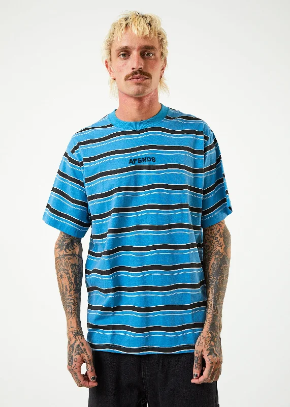 Luxury Fashion AFENDS Mens Warped - Retro Striped T-Shirt- Dark Teal