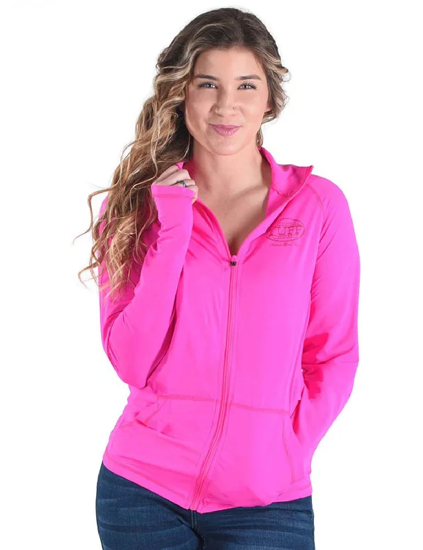 Minimal Style Cowgirl Tuff Womens Cooling UPF Hot Pink Nylon Softshell Jacket