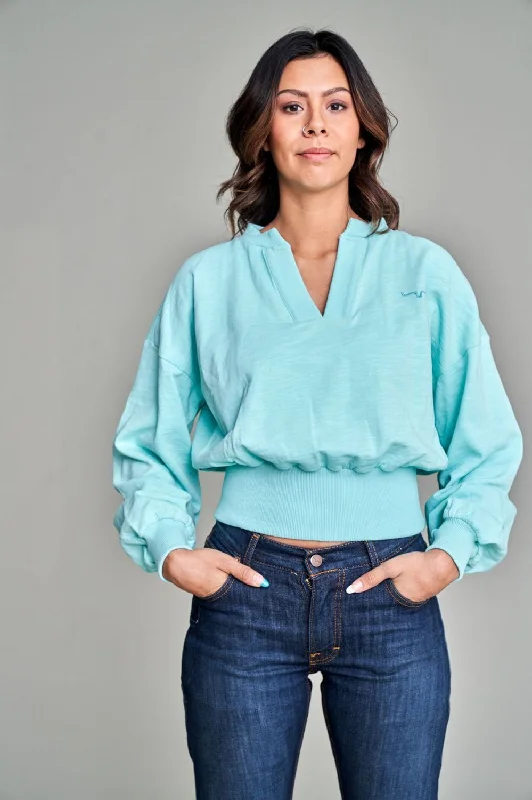 Luxury Temperament Kimes Ranch Womens Dewey V Neck Turquoise 100% Cotton Pullover Sweater