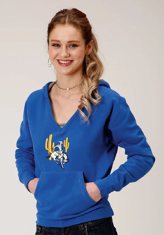Modernism Roper Womens Blue Cotton Blend Bronc Rider Cactus Hoodie