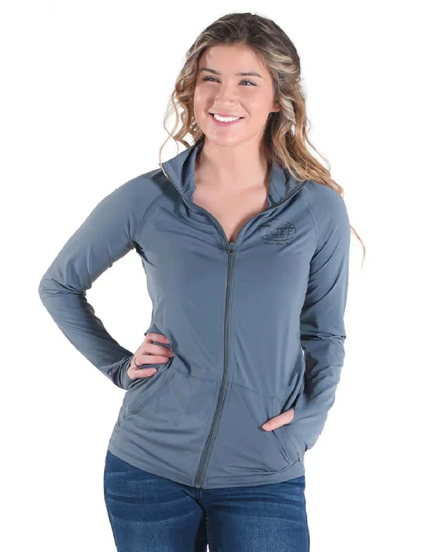 Classic Retro Cowgirl Tuff Womens Cooling UPF Steel Gray Nylon Softshell Jacket