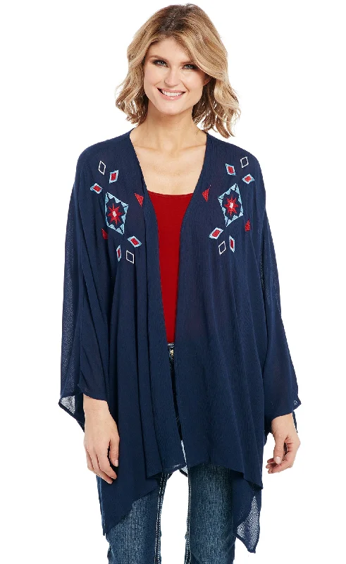 Timeless Comfort Cowgirl Up Womens Navy 100% Rayon Embroidered Kimono Cardigan