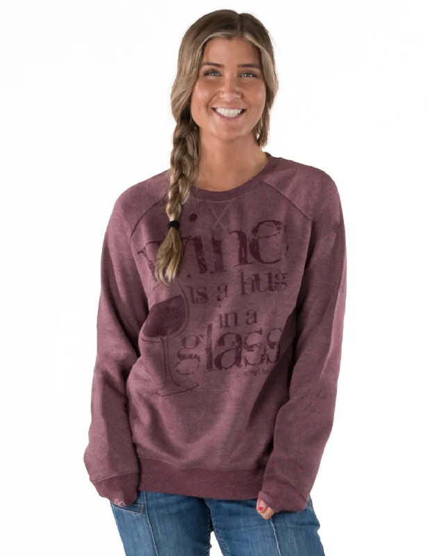 Alice style Cowgirl Tuff Womens Hug In A Glass Wine Poly/Rayon Sweatshirt