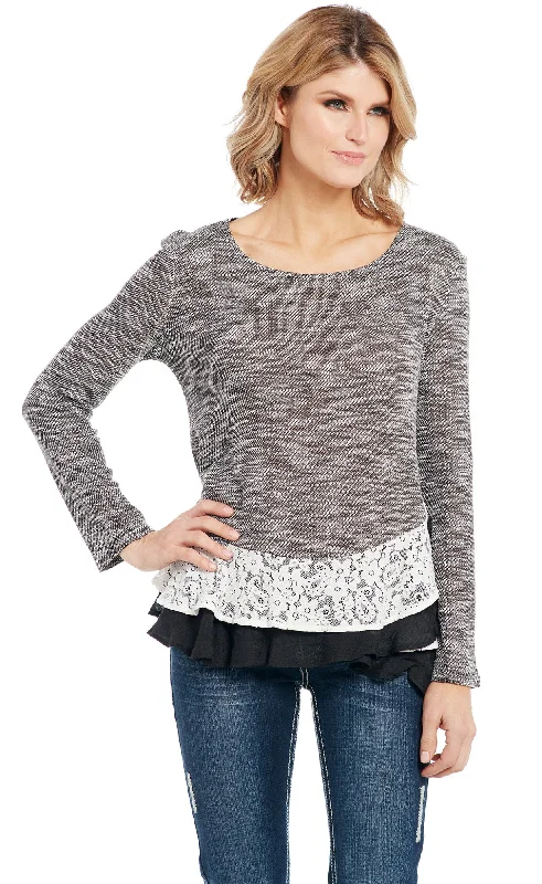 Relaxed Wear Cowgirl Up Womens Gray Polyester Laced Trim Sweater