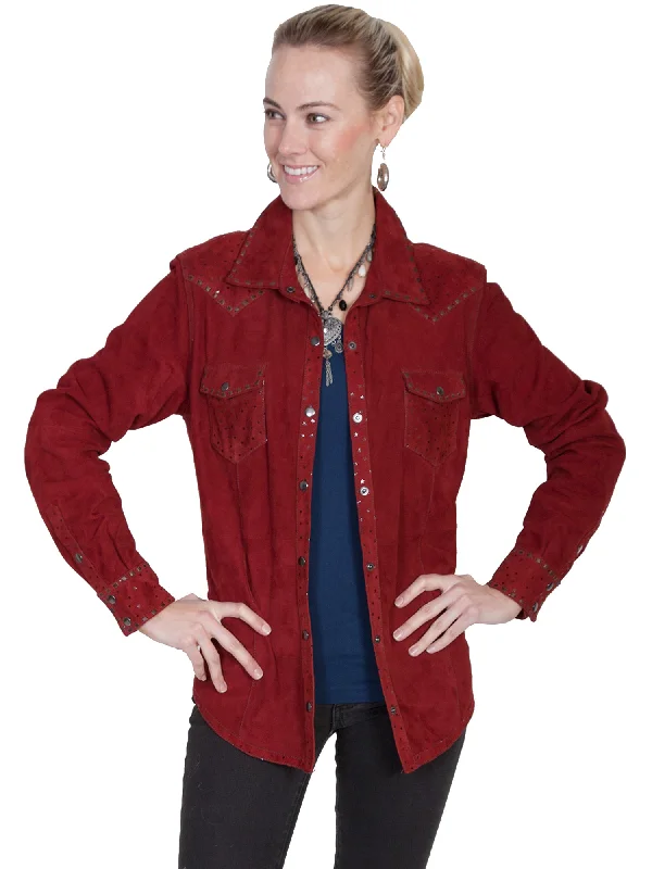 Classic Style Scully Womens Cranberry Leather Shiny Stars Jacket