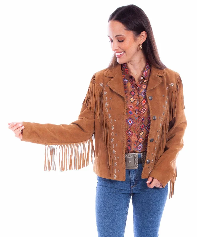 Amazing design Scully Womens Western Fringe Button Tan Leather Leather Jacket