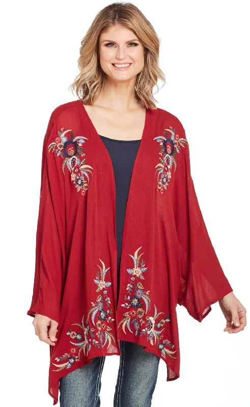 Exquisite Details Cowgirl Up Womens Red Rayon Open Kimono Sweater