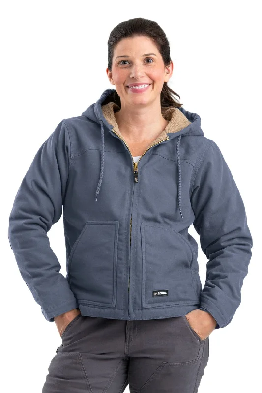 Sports Fashion Berne Steel Blue 100% Cotton Womens Softstone Hooded Coat Sherpa