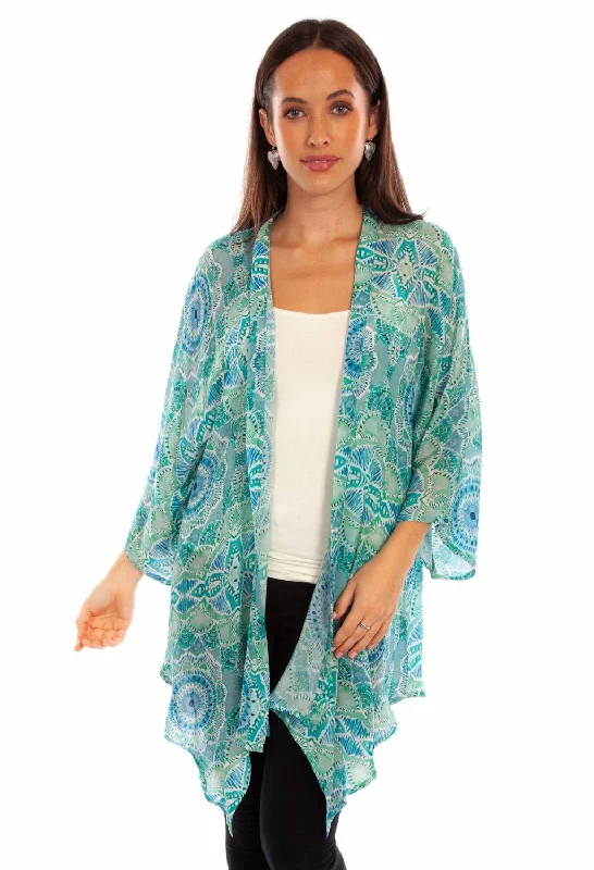 Sports Casual Style Scully Womens Beautiful Print Aqua Viscose Kimono