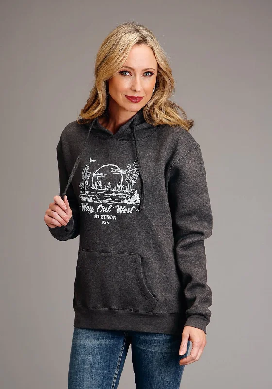 Comfortable Sweaters Stetson Womens Way Out West Grey Cotton Blend Hoodie
