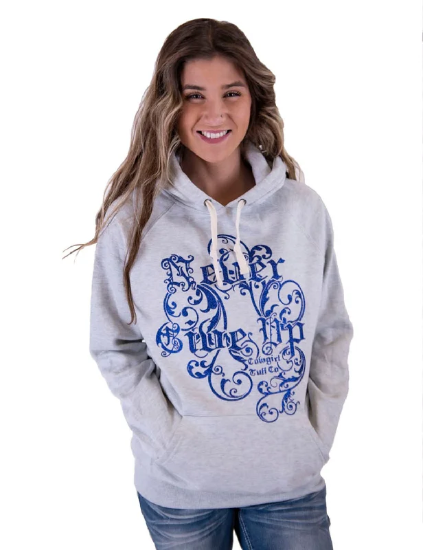 Design And Tailoring Cowgirl Tuff Womens Never Give Up Ash Poly/Rayon Hoodie