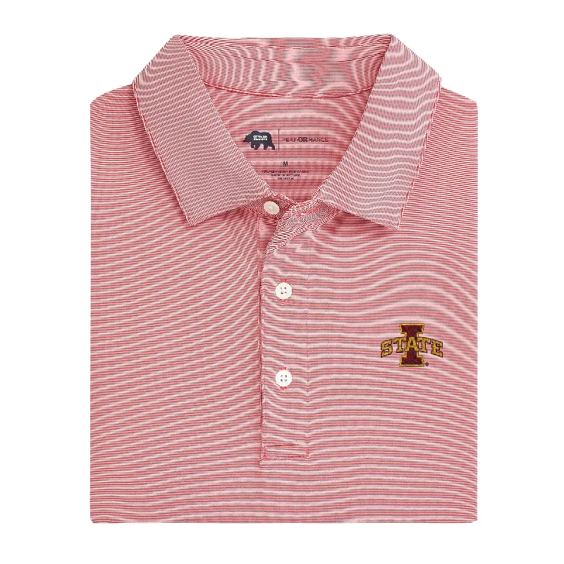 Fresh And Simple Hairline Stripe Iowa State Performance Polo - Red