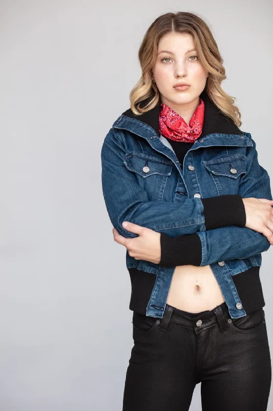 Chic Relaxation Kimes Ranch Womens Rosie Bomber Jacket Indigo Cotton Blend