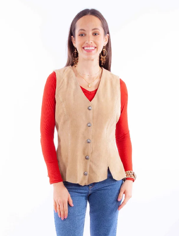 Fashionable and casual Scully Womens Snap Front Old Rust Leather Leather Vest