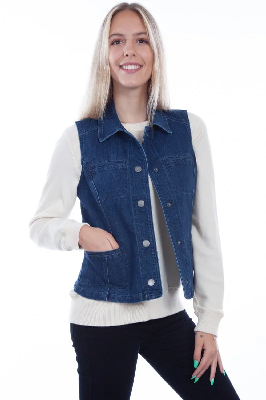 Retro Design Scully Womens Denim Cotton Blend Princess Vest
