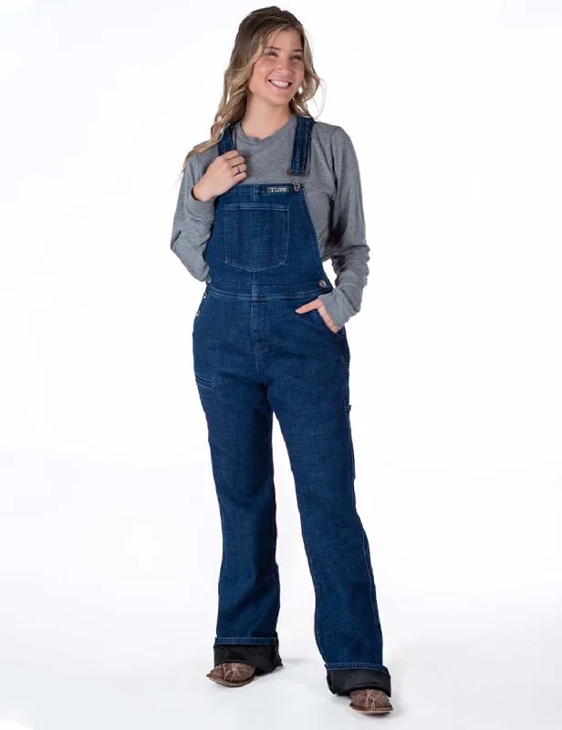 Sweet breath Cowgirl Tuff Womens Stretch Winter Dark Wash Cotton Blend Bib Overall