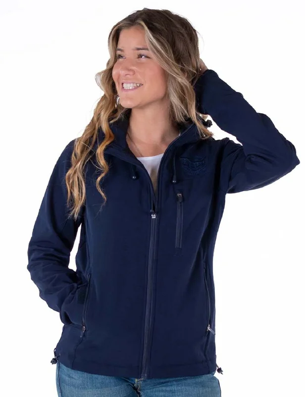 Stand-up collar design Cowgirl Tuff Womens Stretch Navy Nylon Softshell Jacket