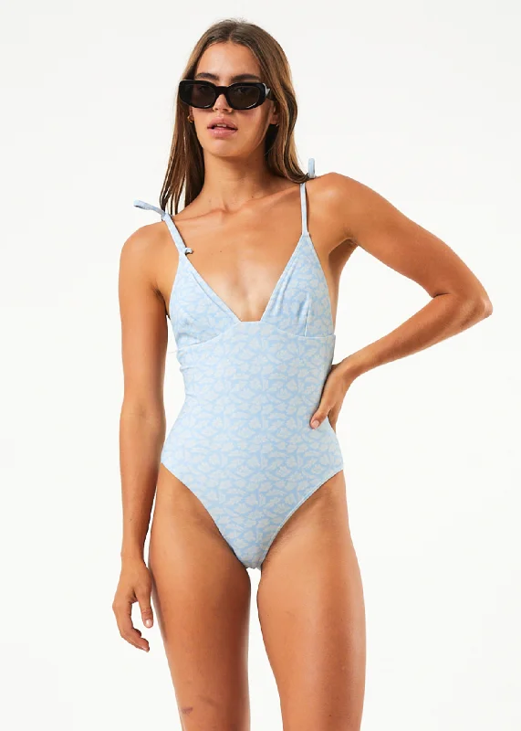 Hooded design AFENDS Womens Underworld - Tie One Piece Swimsuit - Powder Blue