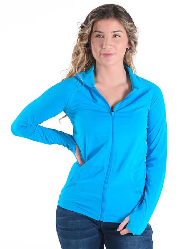 Elegant Style Cowgirl Tuff Womens Cooling UPF Aqua Nylon Softshell Jacket
