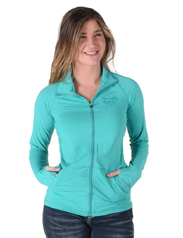Classic Series Cowgirl Tuff Womens Full Zip Cadet UPF Turquoise Nylon Softshell Jacket