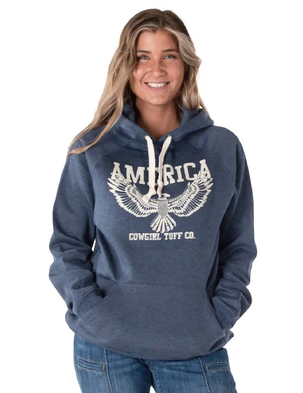 Knowledge And Elegance Cowgirl Tuff Womens America Eagle Navy Poly/Rayon Hoodie