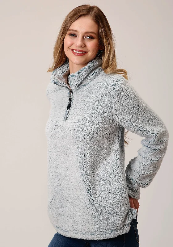 Classic Choice Roper Womens Aqua Polyester 1/4 Zip Pullover Fleece Jacket