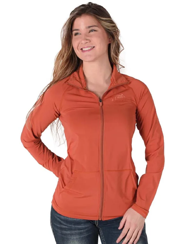 Nightclub Style Cowgirl Tuff Womens Full Zip Cadet UPF Rust Nylon Softshell Jacket