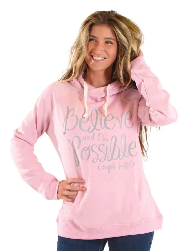 Fashionable And Versatile Cowgirl Tuff Womens Gray Believe Pink Poly/Rayon Hoodie