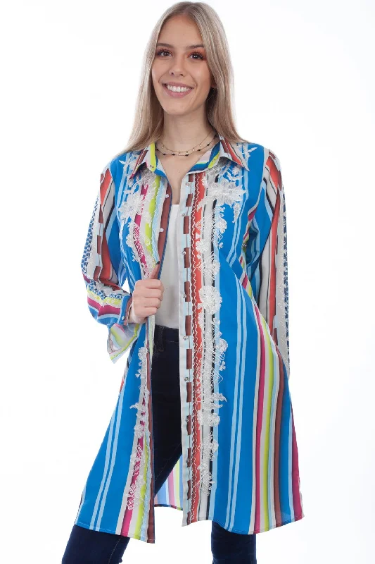 High Street Style Scully Womens Multi-Color 100% Polyester Striped Duster