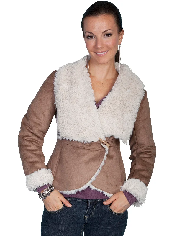 Urban Comfort Scully Ladies Faux Oversize Fur Collar Jacket Hazelnut 100% Polyester