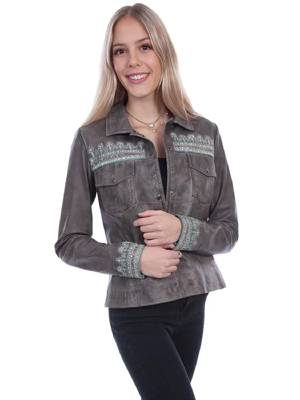Sports Express Scully Womens Vintage Beaded Grey Leather Leather Jacket