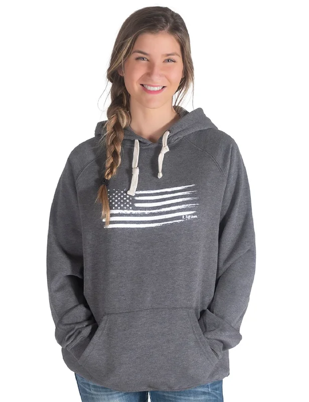 Simple research Cowgirl Tuff Womens Flag Print Charcoal Poly/Rayon Hoodie