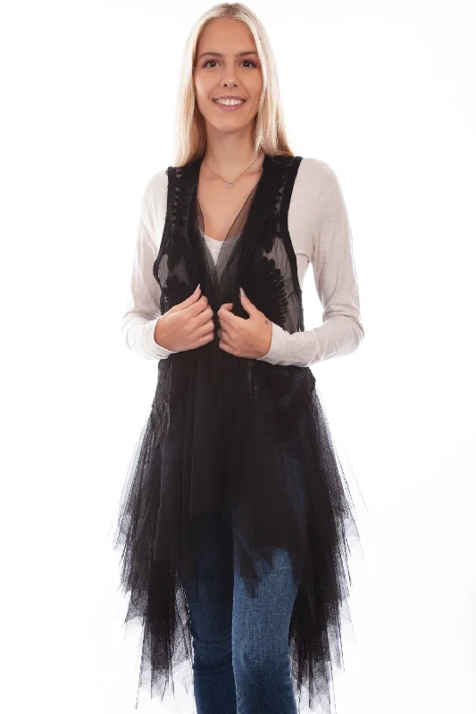Avant-garde Design Scully Womens Black Cotton Blend Tulle Layered Duster